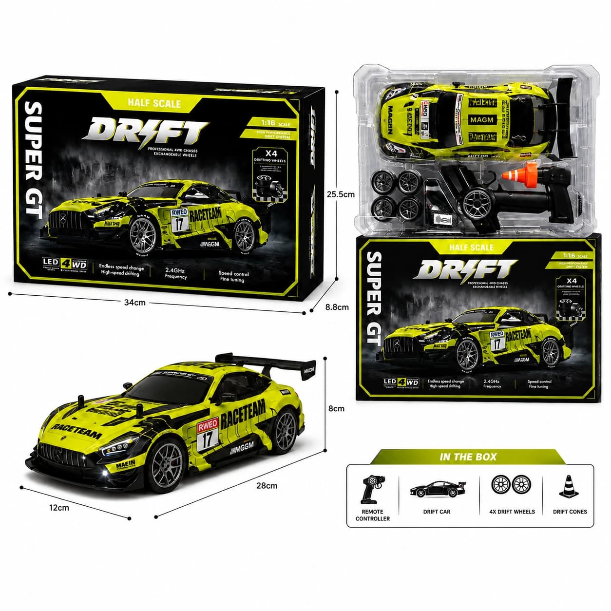 Nextronix 40 km/h High-Speed 1:16 Scale 4WD RC Drift Car | 2.4GHz Remote Control Racing Car with LED Lights & Rechargeable Battery 3