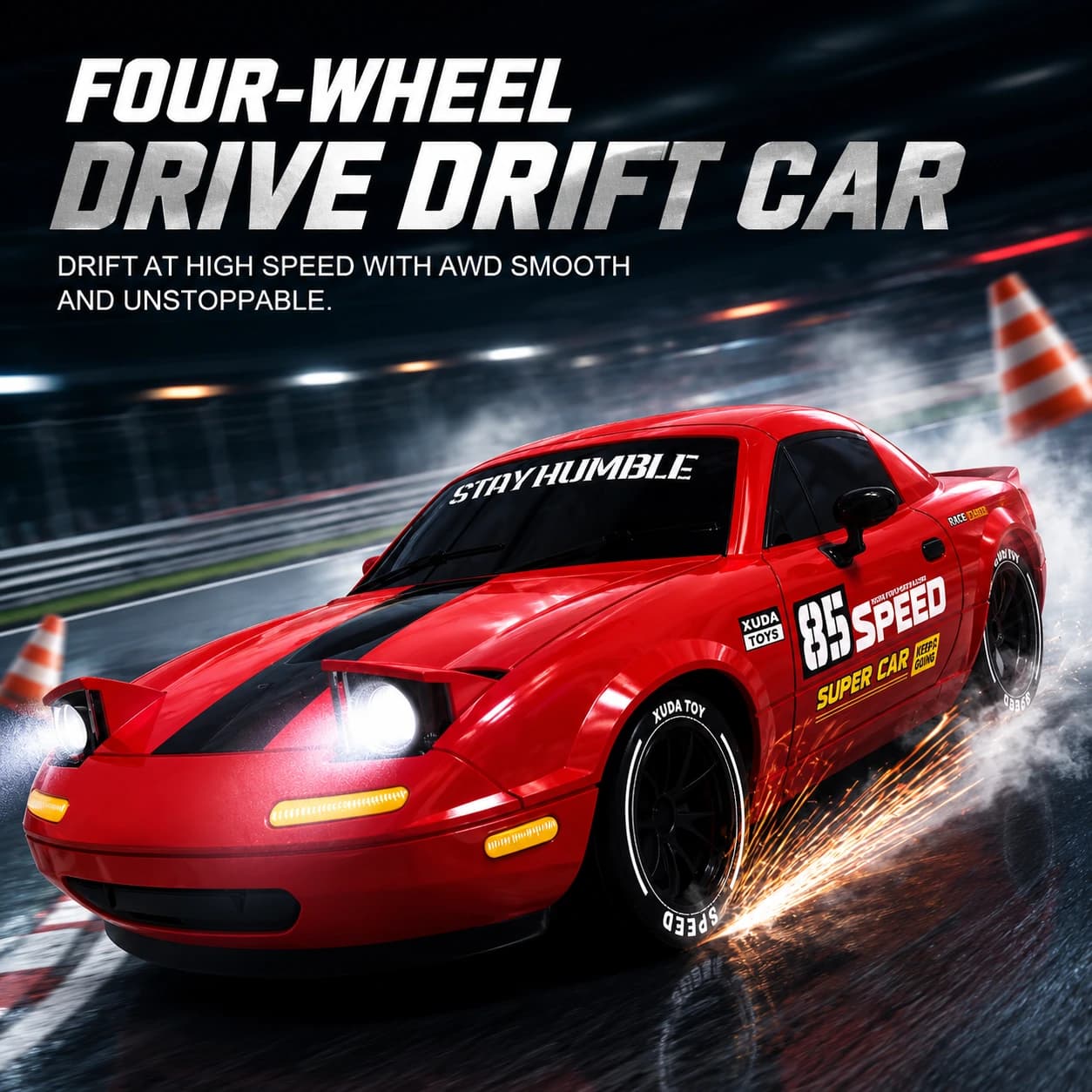 Nextronix SpeedX 1:24 RC Drift Car with Smoke | 2.4GHz Remote | USB Rechargeable | LED Lights | Extra Drift Tires 5