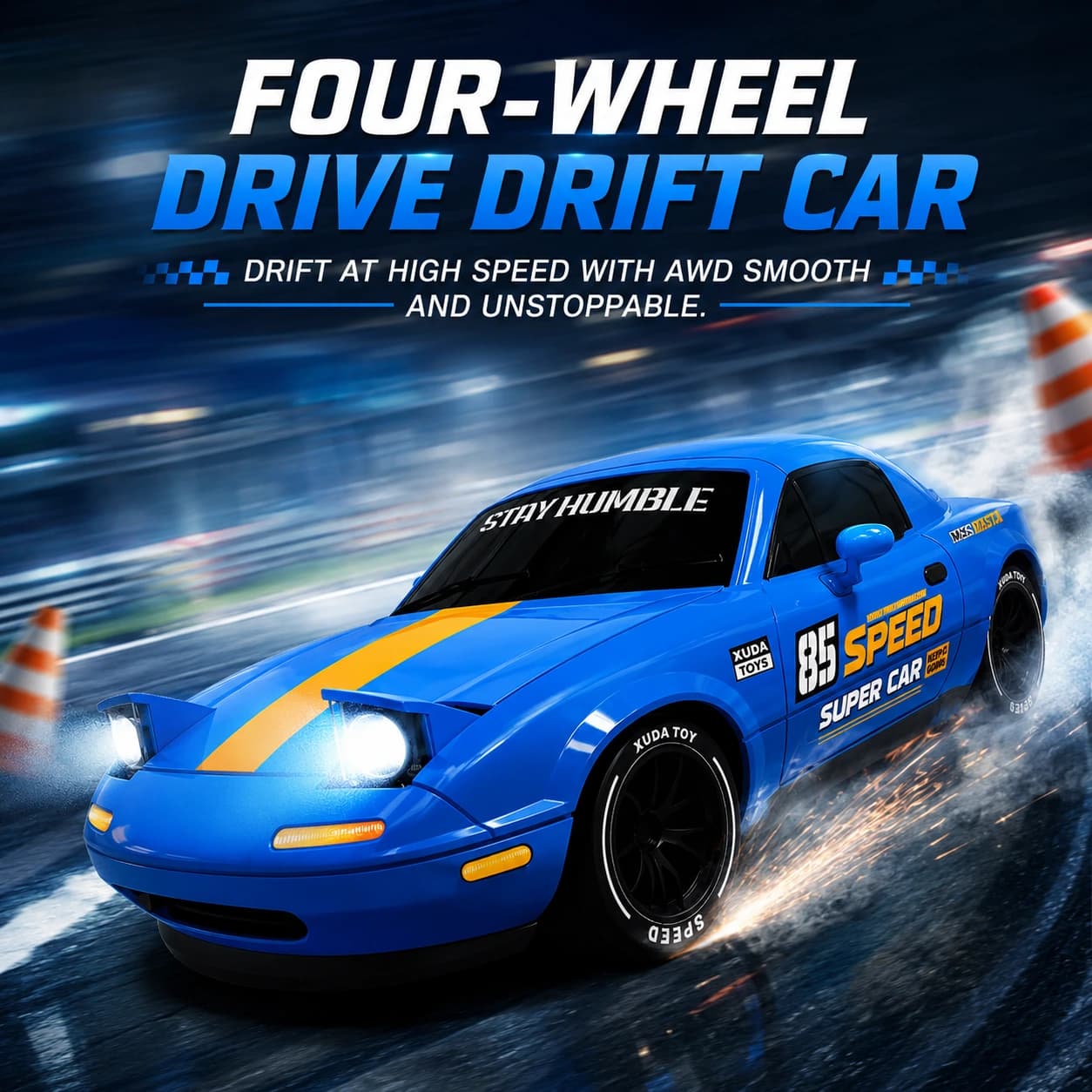 Nextronix SpeedX 1:24 RC Drift Car with Smoke | 2.4GHz Remote | USB Rechargeable | LED Lights | Extra Drift Tires 5