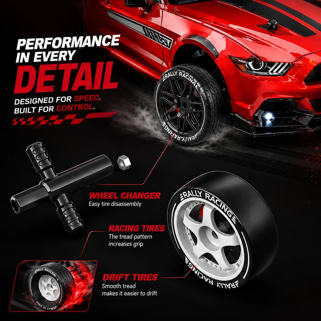 Nextronix 1:24 RC Drift Car | 24 km/h High Speed | 2.4GHz Remote | USB Rechargeable | LED Lights | Extra Drift Tires 3