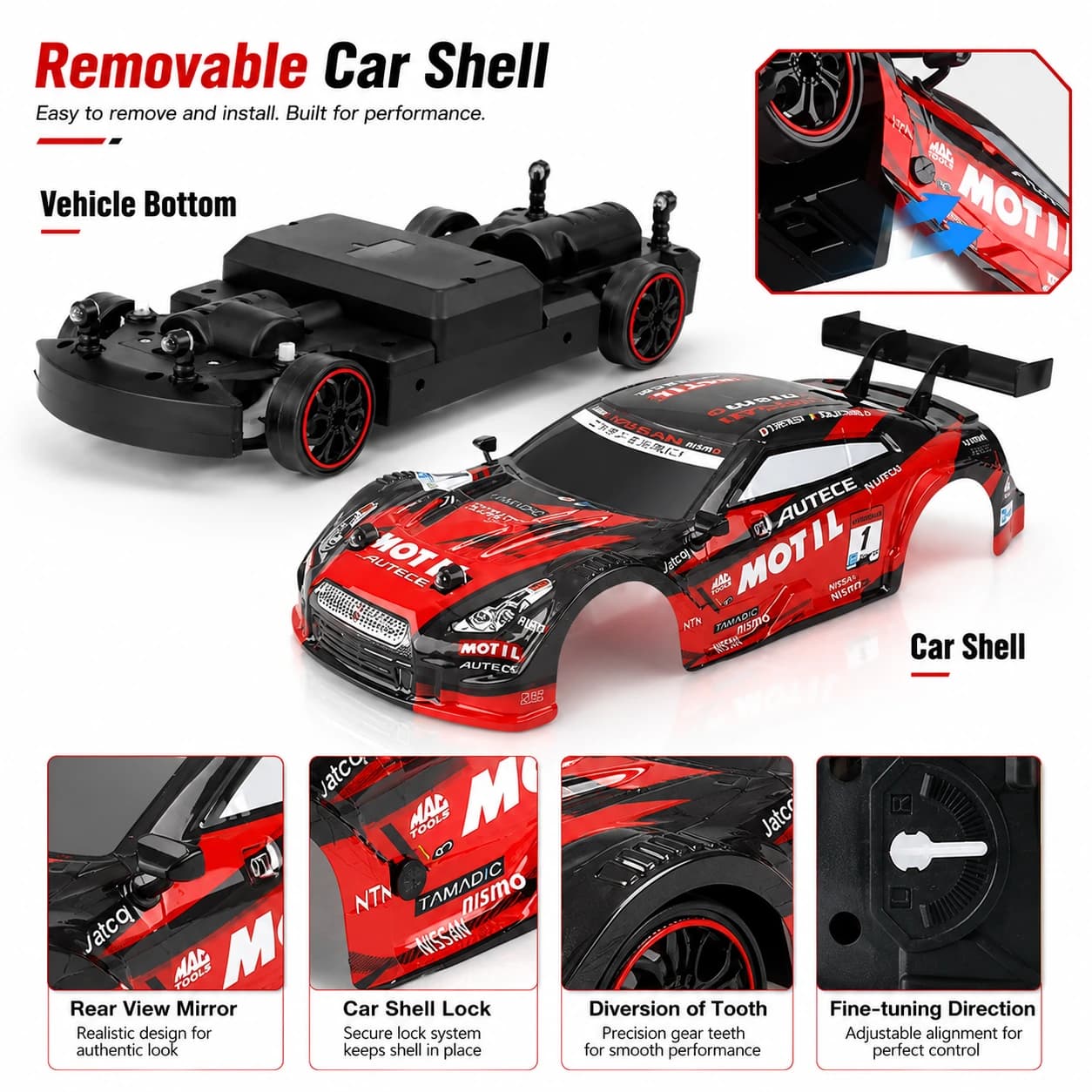 Nextronix 1:24 RC Drift Car | 24 km/h High Speed | 2.4GHz Remote | USB Rechargeable | LED Lights | Extra Drift Tires 4