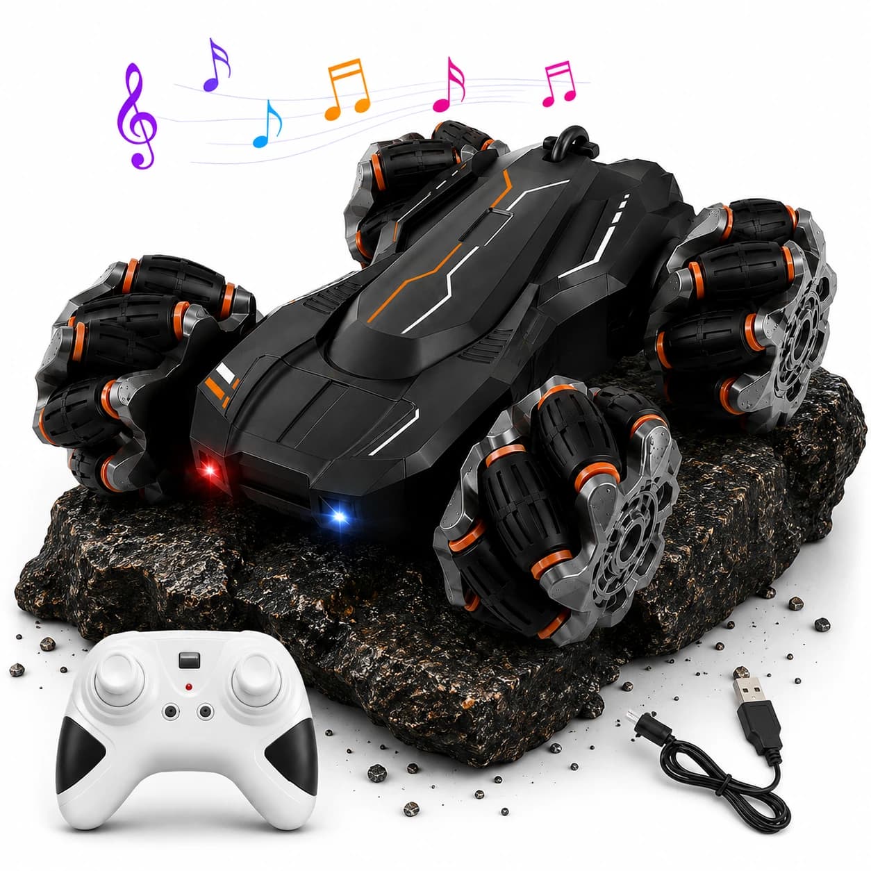 Nextronix 2.4GHz RC Stunt Drift Car | 360° Double-Sided Rotating 4WD | LED Lights | USB Rechargeable | All-Terrain Off-Road Remote Control Car for Kids 1