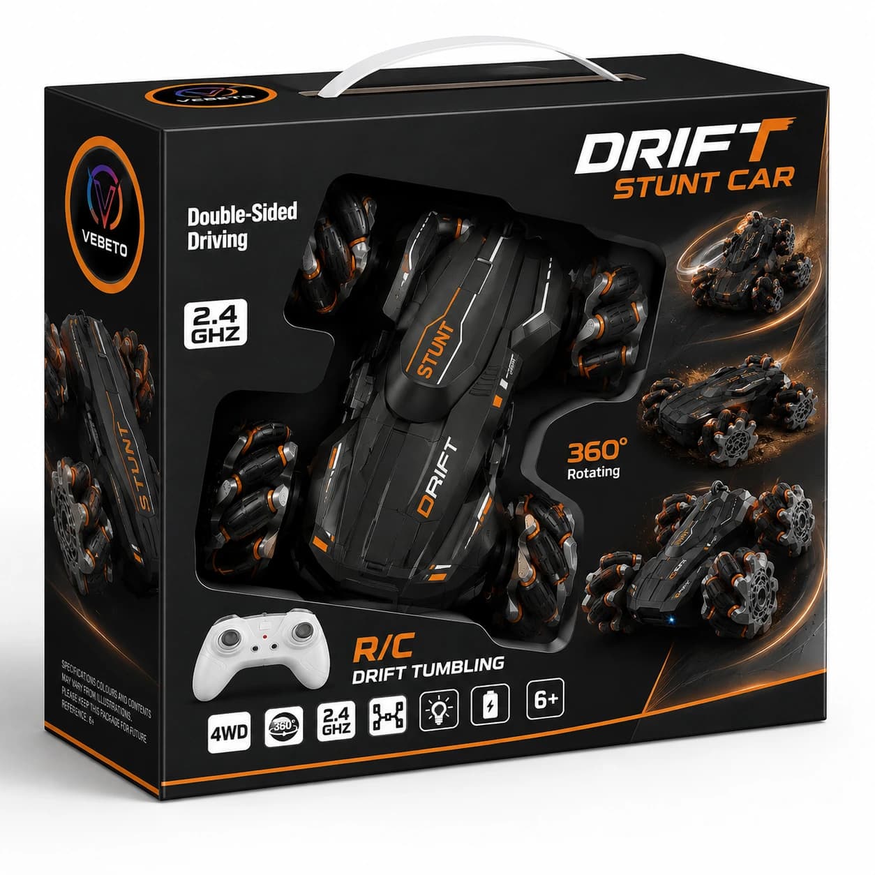 Nextronix 2.4GHz RC Stunt Drift Car | 360° Double-Sided Rotating 4WD | LED Lights | USB Rechargeable | All-Terrain Off-Road Remote Control Car for Kids 6