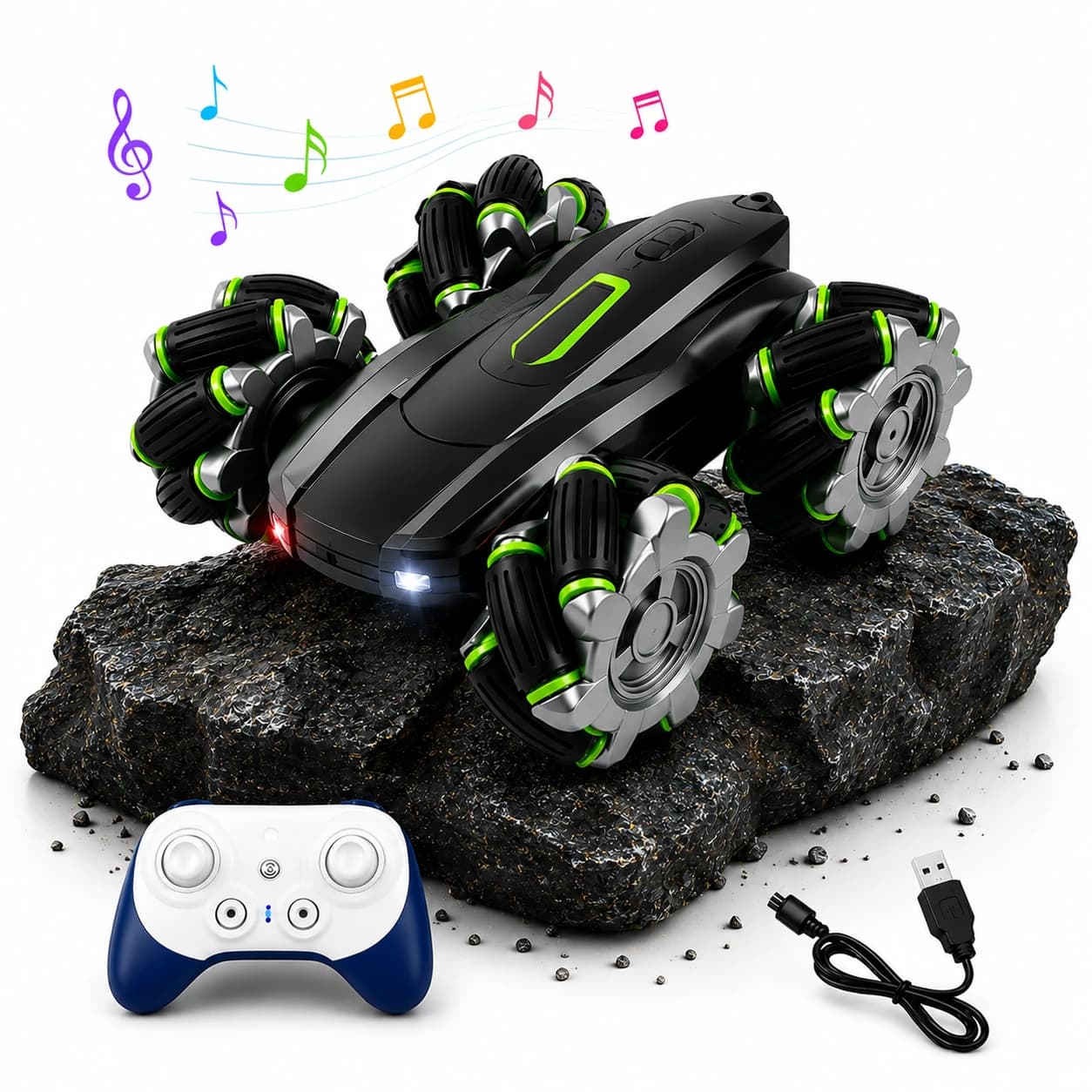 Nextronix 2.4GHz RC Stunt Drift Car | 360° Double-Sided Rotating 4WD | LED Lights | USB Rechargeable | All-Terrain Off-Road Remote Control Car for Kids 1