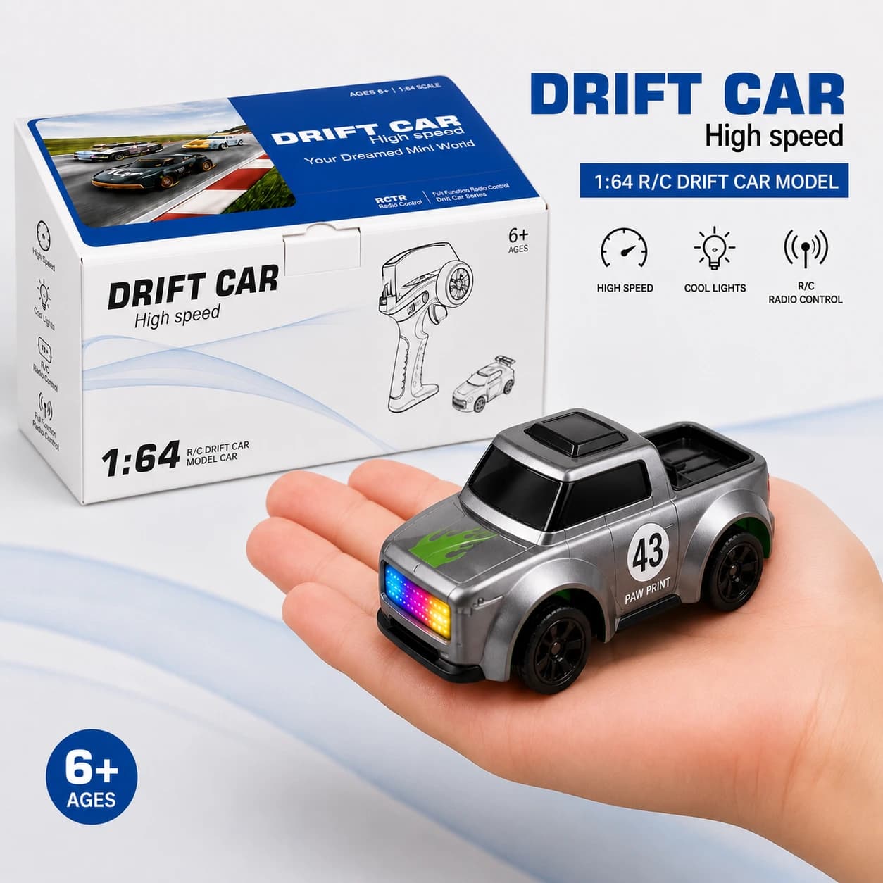 Nextronix 1:64 RC Drift Car | 2.4GHz Remote Control | Type-C Rechargeable Battery | LED Lights | High Speed Mini Racing Car 4