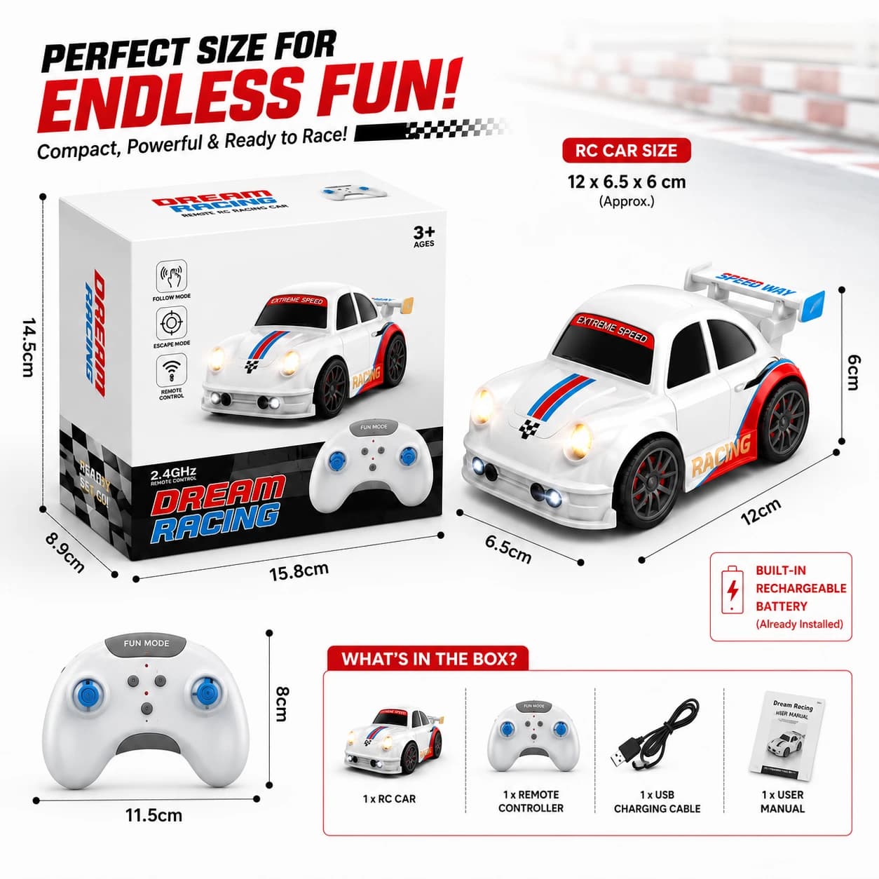 Nextronix Smart Gesture Control RC Racing Car for Kids | 1:16 Scale Remote Control Toy Car with Follow Mode, Escape Mode, LED Lights, Built-in Rechargeable Battery & 2.4GHz Controller 5