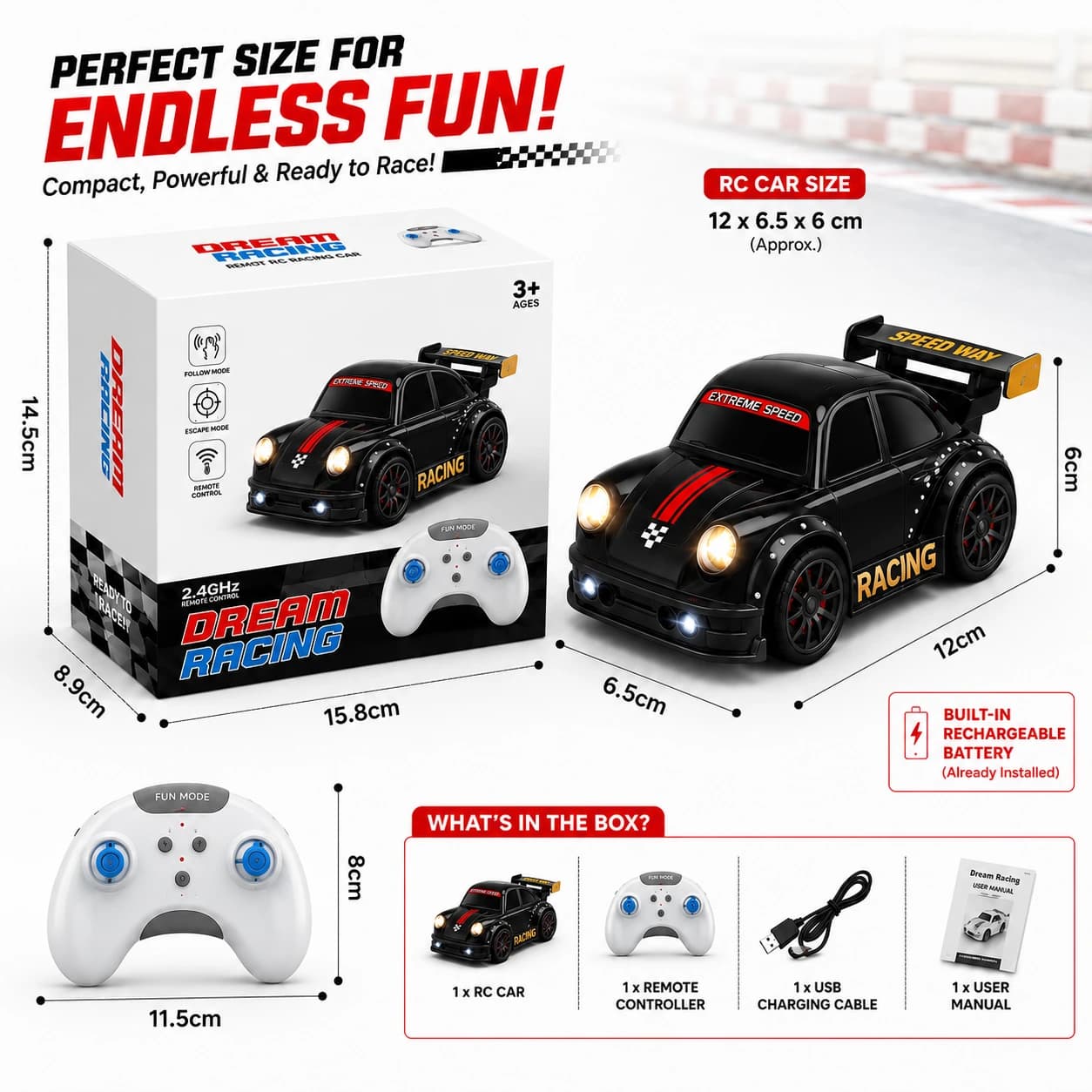 Nextronix Smart Gesture Control RC Racing Car for Kids | 1:16 Scale Remote Control Toy Car with Follow Mode, Escape Mode, LED Lights, Built-in Rechargeable Battery & 2.4GHz Controller 5