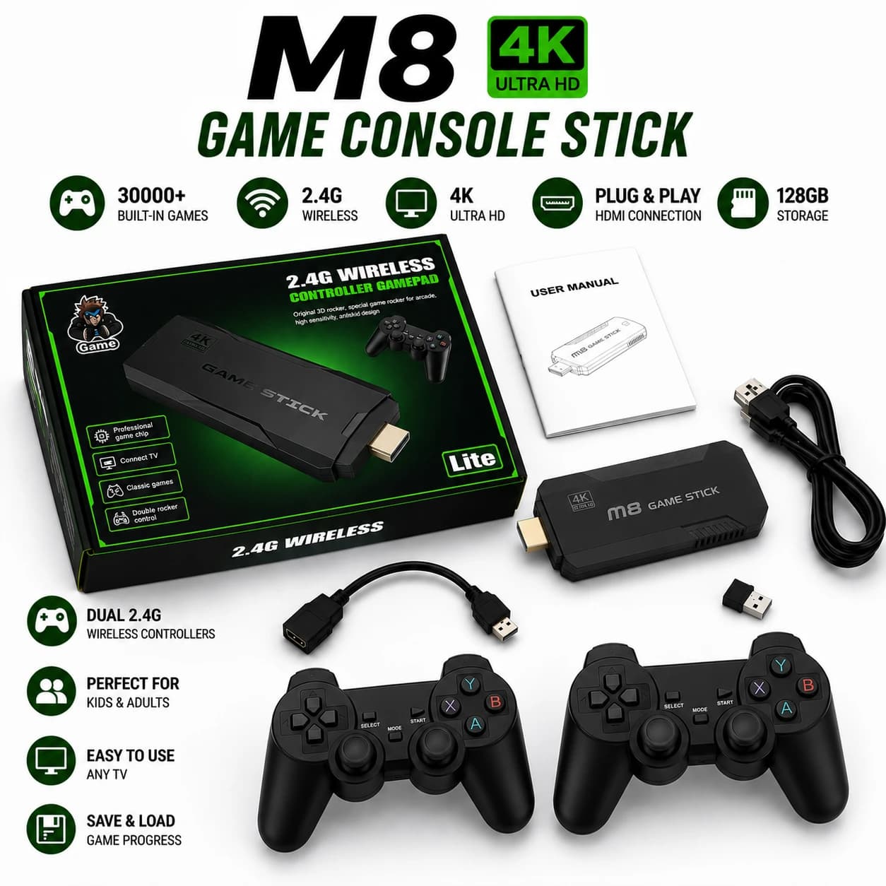 Nextronix M8 Retro Arcade Console – 4K HDMI Plug & Play TV Gaming Stick with Dual Wireless Controllers & 20000+ Built-in Games 5