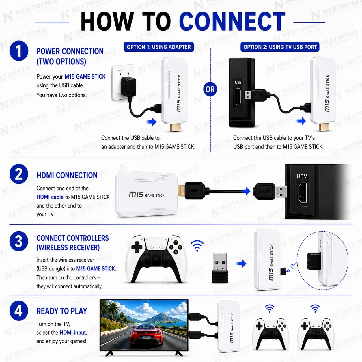 Nextronix M15 4K Retro Game Stick Console | 20,000+ Built-in Games | Dual Wireless Controllers | HDMI Plug & Play TV Gaming | Classic Arcade & Multiplayer Console 4