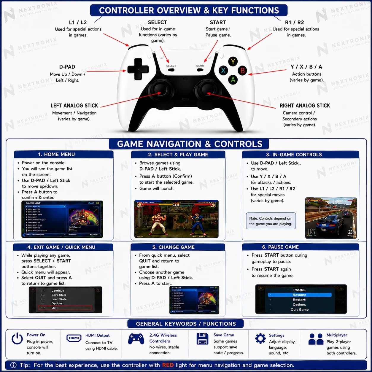 Nextronix M15 4K Retro Game Stick Console | 20,000+ Built-in Games | Dual Wireless Controllers | HDMI Plug & Play TV Gaming | Classic Arcade & Multiplayer Console 6