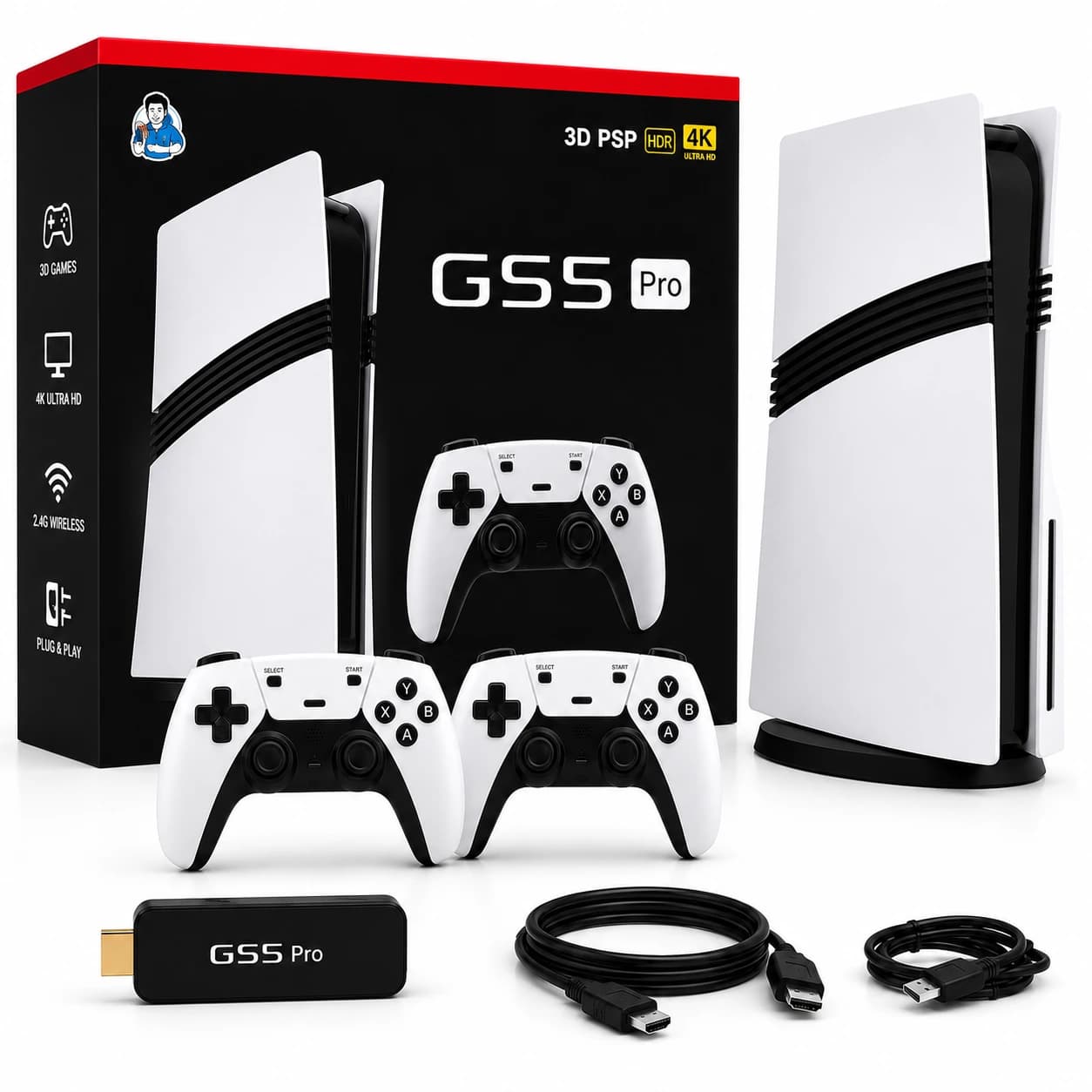 GS5 Pro Wireless Retro Gaming Console | 30,000+ Classic Games | 53 Emulators | Dual 2.4GHz Controllers | HDMI Plug & Play | 64GB TV Gaming Stick for Kids & Adults 1