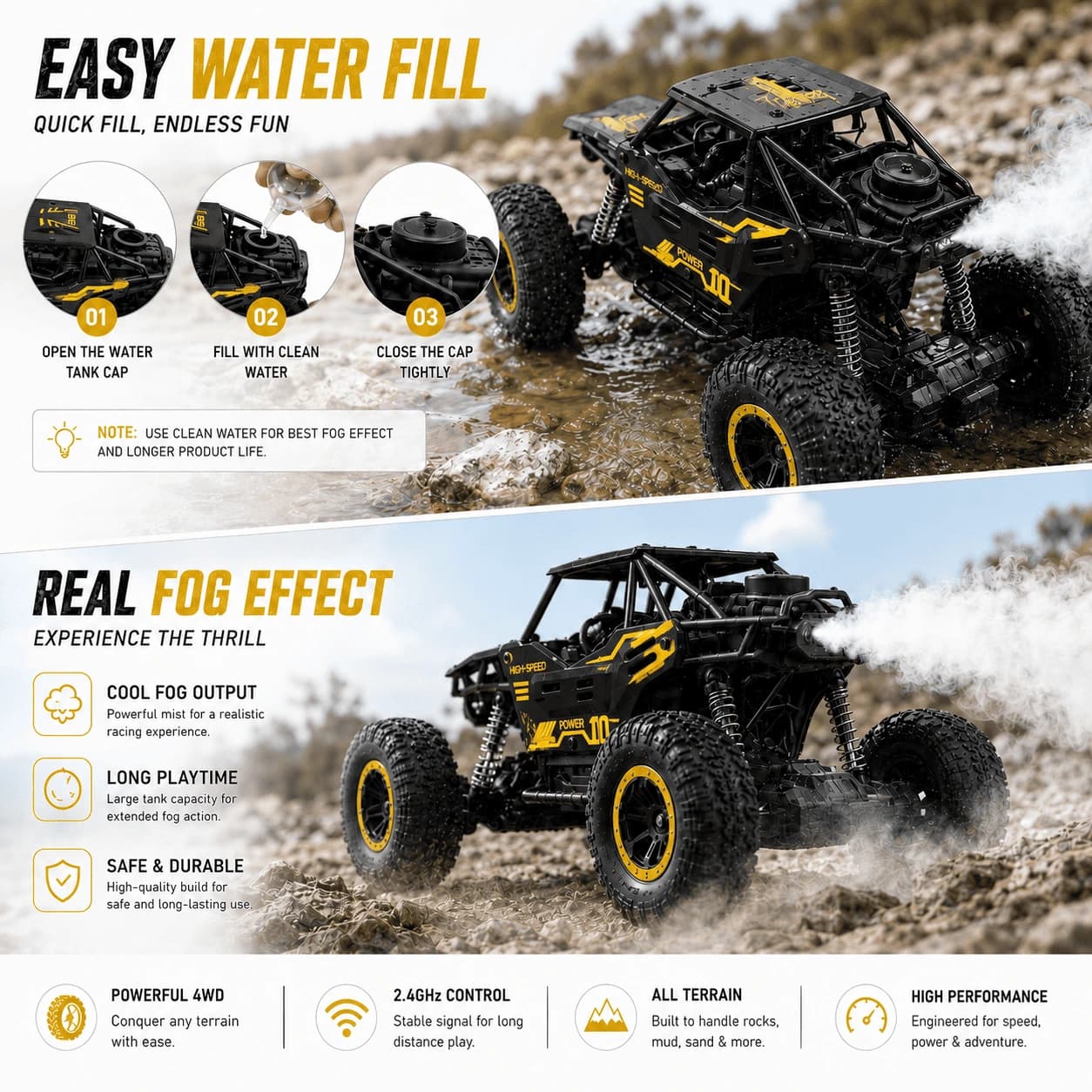 Rock Crawler RC Car with Real Fog Effect | Rechargeable 2WD Off-Road Monster Truck 5