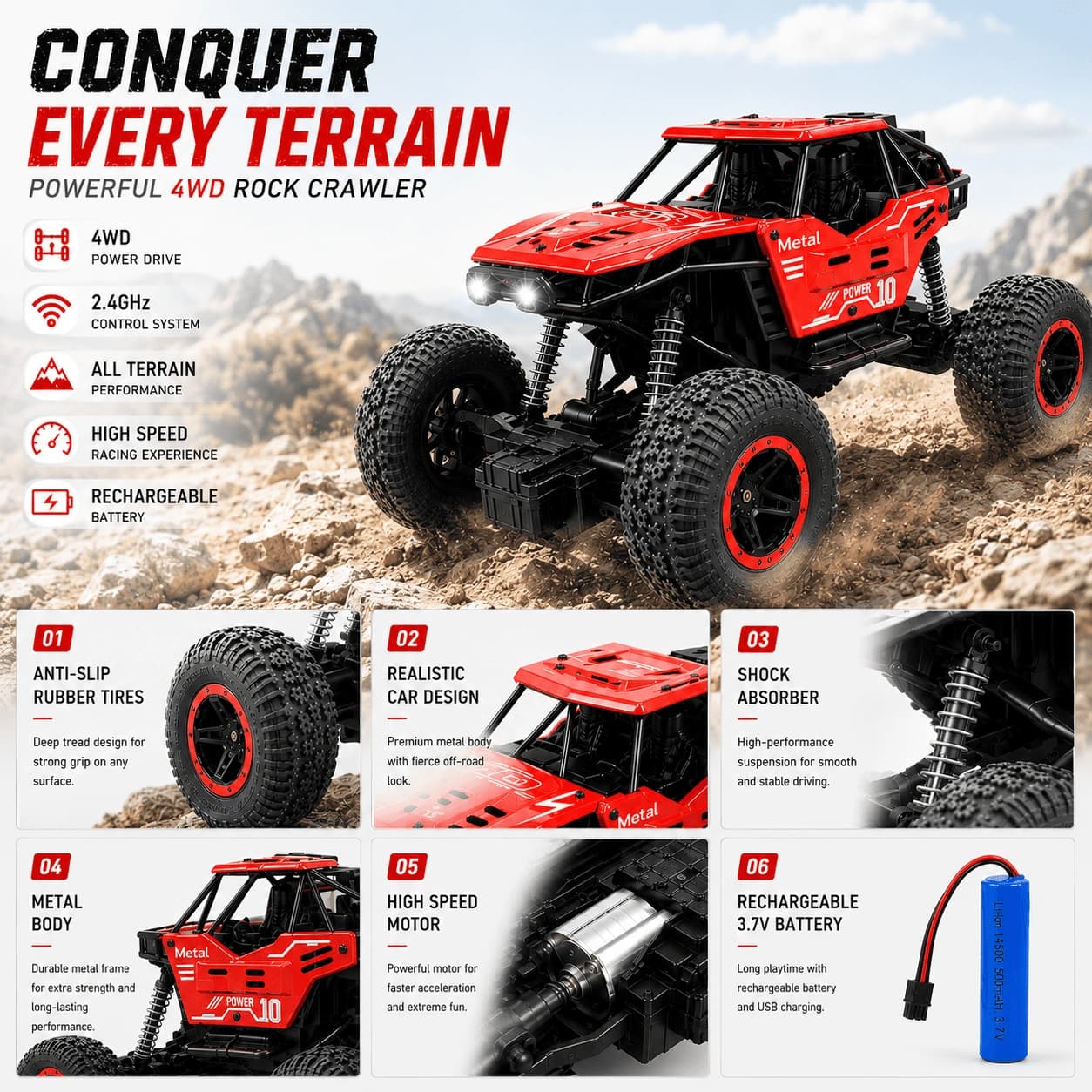 Rock Crawler RC Car with Real Fog Effect | Rechargeable 2WD Off-Road Monster Truck 4