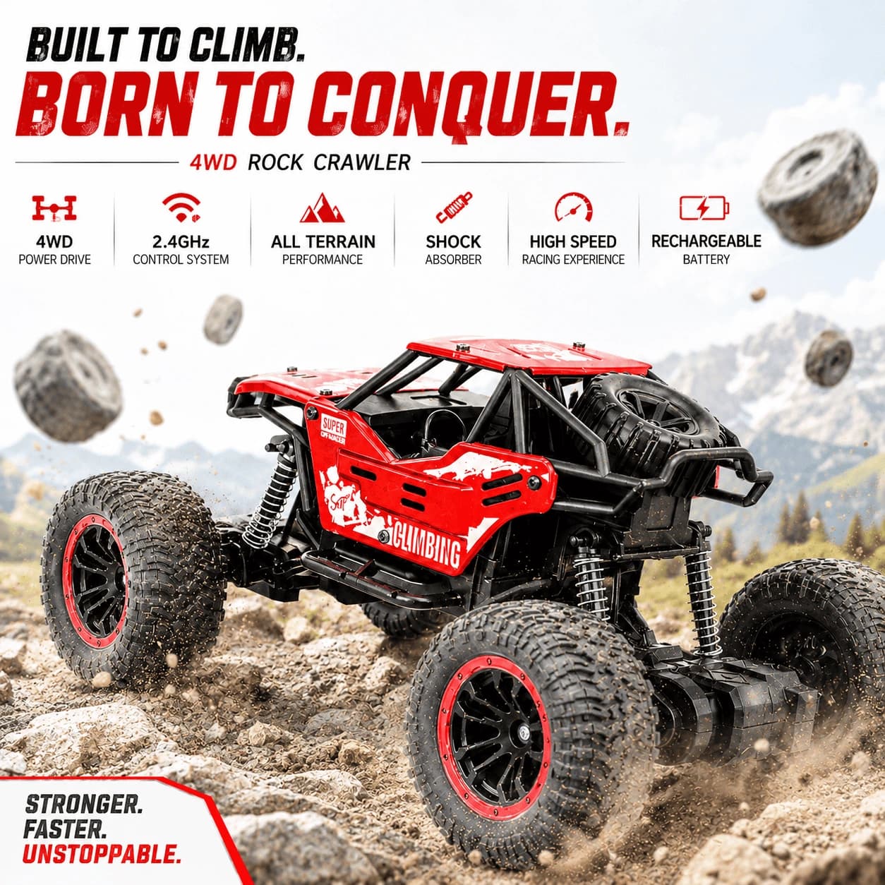 Rock Crawler RC Car with Real Fog Effect | Rechargeable 2WD Off-Road Monster Truck 3
