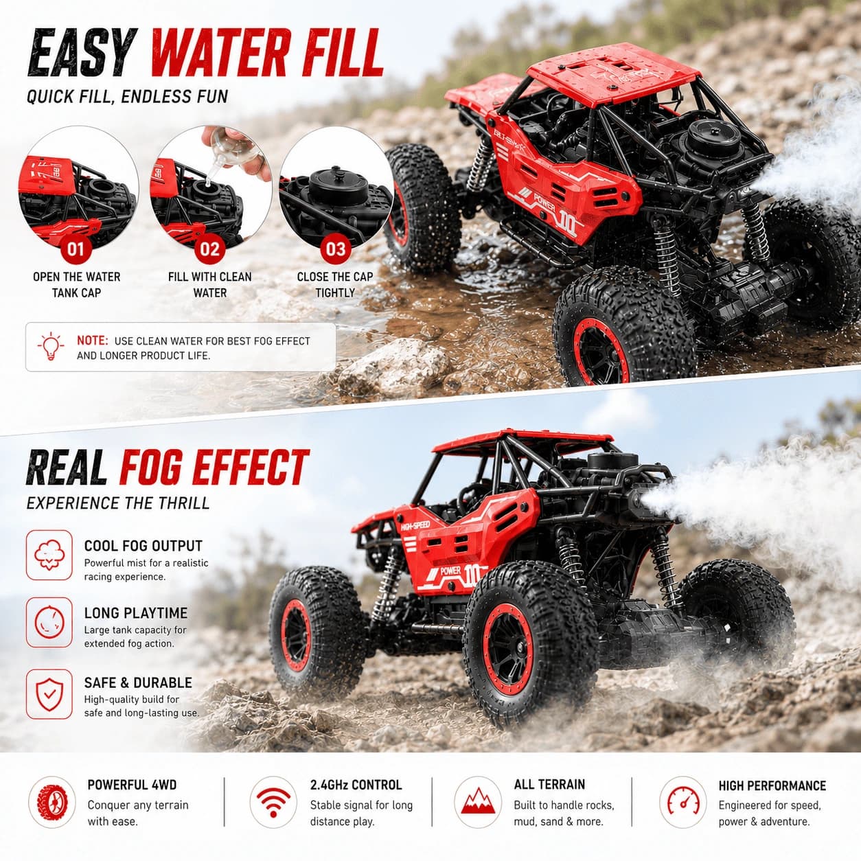 Rock Crawler RC Car with Real Fog Effect | Rechargeable 2WD Off-Road Monster Truck 5