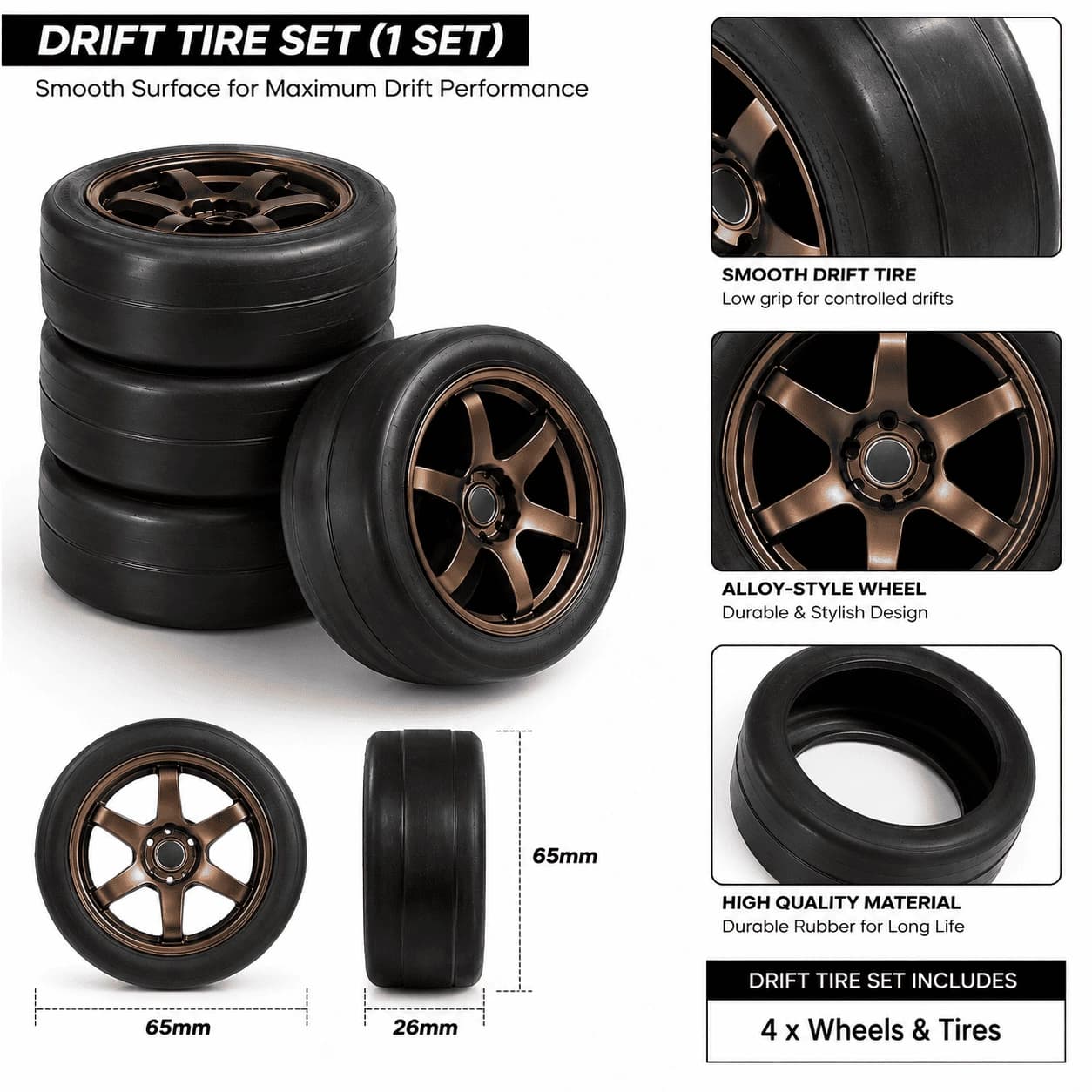 Nextronix RC Car Drift & Racing Tire Set – Drift + Racing 2