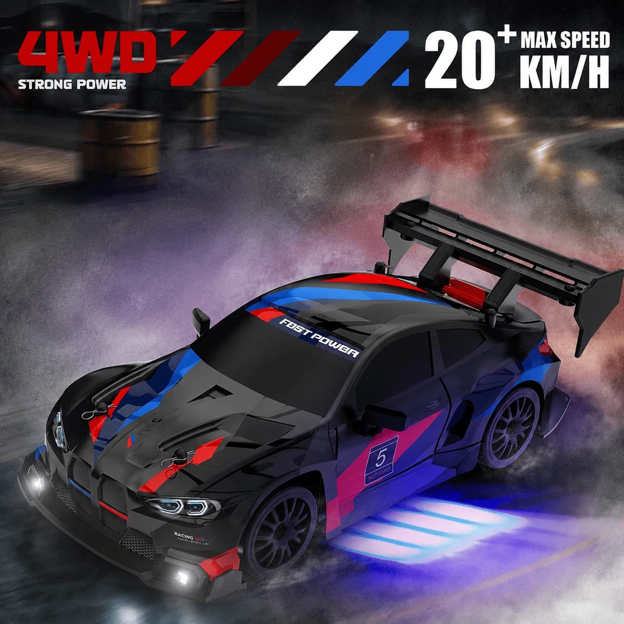 Nextronix BMW 1:24 RC Drift Car | 24 km/h High Speed | 2.4GHz Remote | USB Rechargeable | LED Lights | Extra Drift Tires 2