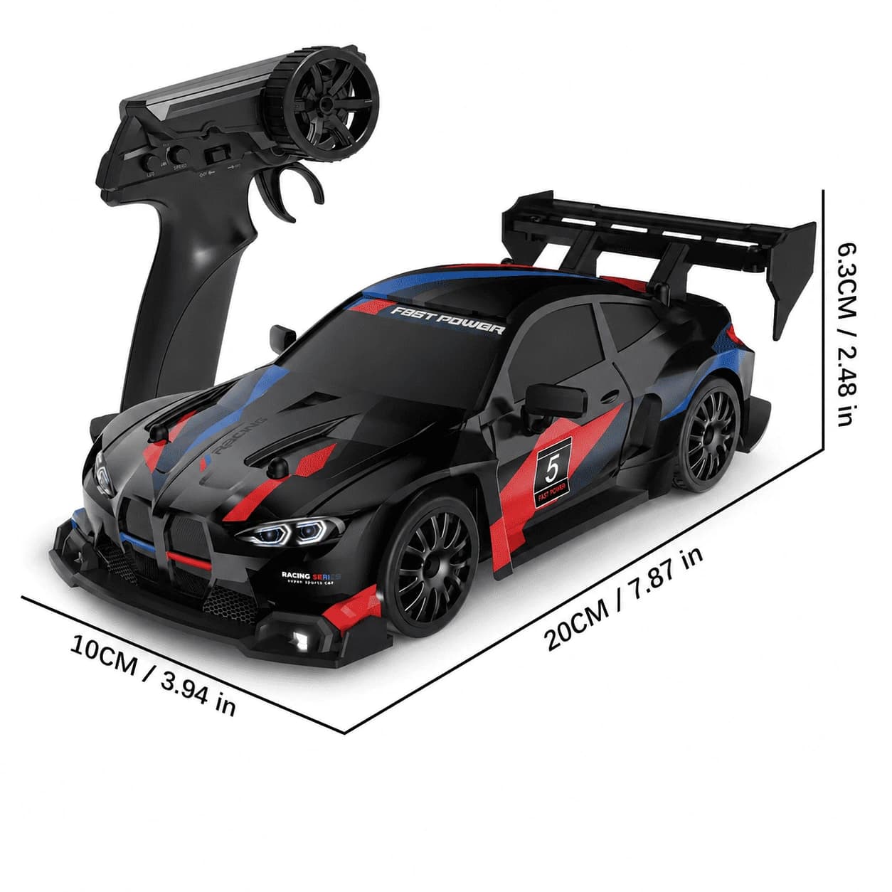 Nextronix BMW 1:24 RC Drift Car | 24 km/h High Speed | 2.4GHz Remote | USB Rechargeable | LED Lights | Extra Drift Tires 6