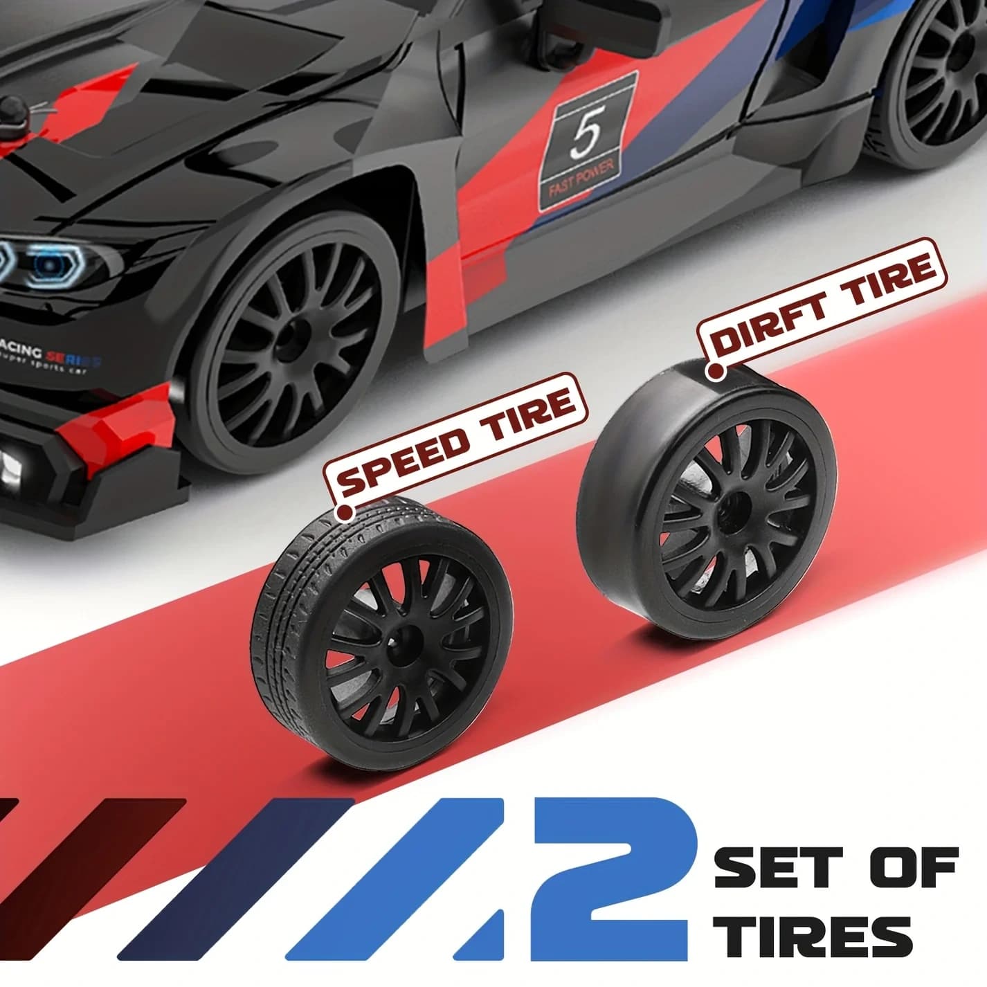 Nextronix BMW 1:24 RC Drift Car | 24 km/h High Speed | 2.4GHz Remote | USB Rechargeable | LED Lights | Extra Drift Tires 5