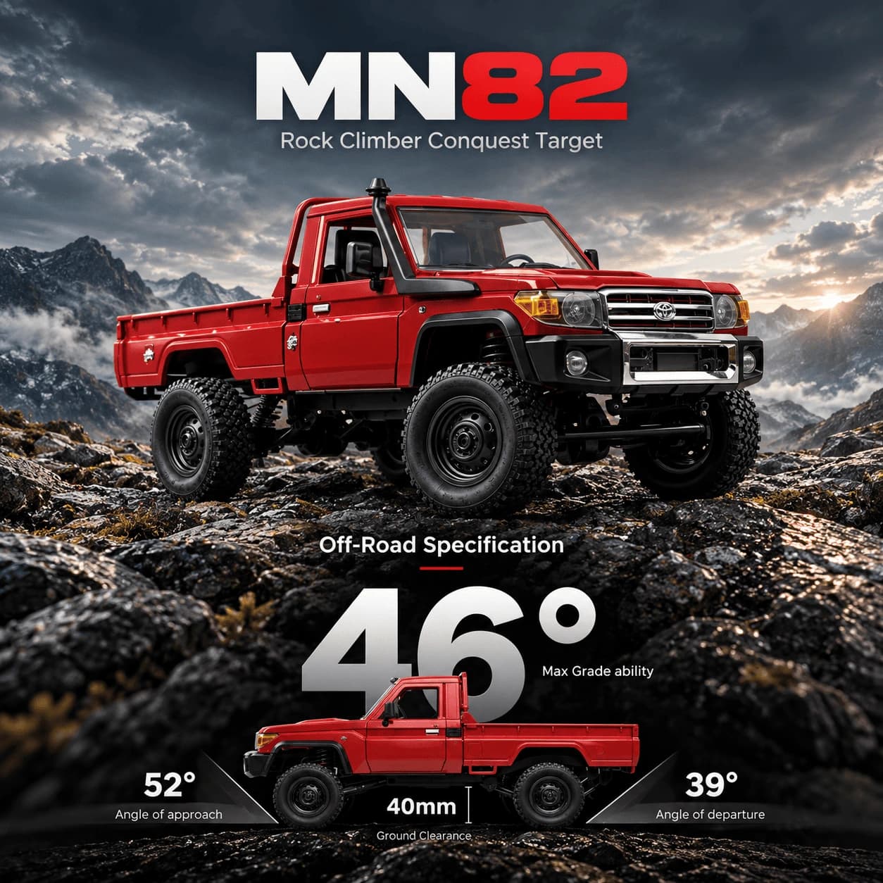 Nextronix Toyota Land Cruiser LC79 MN82 RC Off-Road Crawler, 1:12 Scale, 36 cm, Red, 4WD with Proportional Steering 5