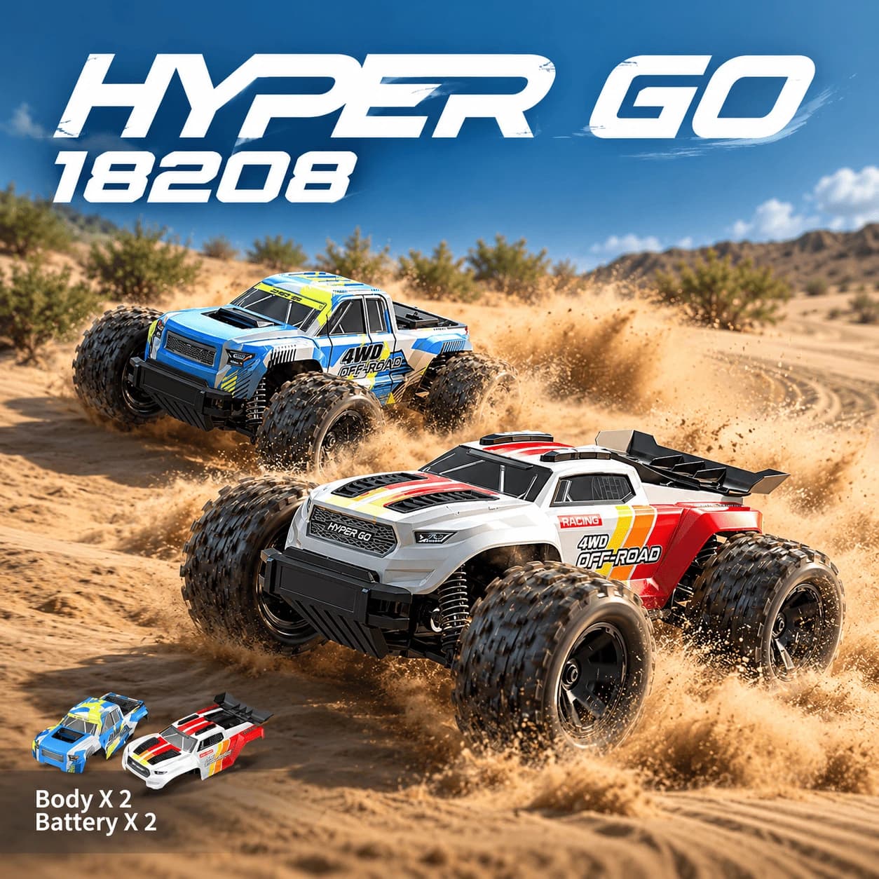 MJX Hyper Go 18208 RC Monster Truck, 35 KM/H High-Speed 4WD Off-Road Remote Control Car, 1:18 Scale All-Terrain Racing Truck 1
