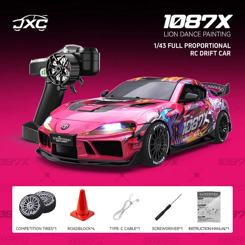 JXC Official Licensed Supra 1:43 Scale 4WD Mini RC Drift Car with Gyro, 2.4GHz Remote, LED Lights, Rechargeable Battery & Extra Tyres 4