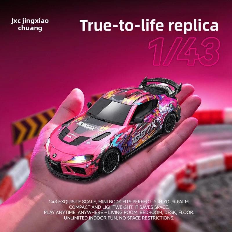 JXC Official Licensed Supra 1:43 Scale 4WD Mini RC Drift Car with Gyro, 2.4GHz Remote, LED Lights, Rechargeable Battery & Extra Tyres 2